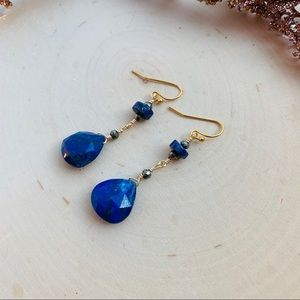 Lapis Lazuli Gemstone Gold Long Dangle earrings